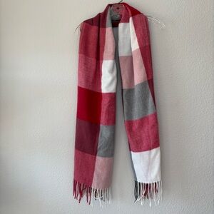 100% Cashmere Pashmina Plaid Wrap Oversized Scarf Pink Red Gray Plaid 72" x 27"